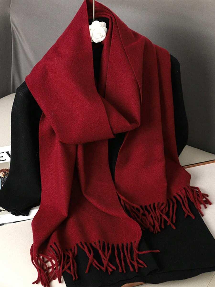 SHEIN CZERWONY SZALIK FRĘDZLE W01__33X180CM