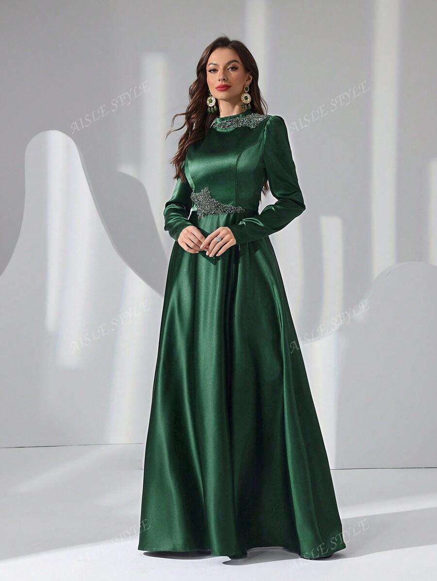 SHEIN ZIELONA SATYNOWA SUKIENKA S06__L