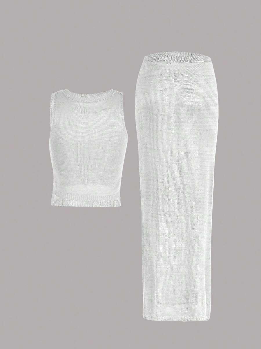 SHEIN BIAŁY KOMPLET TOP SPÓDNICA S06__S