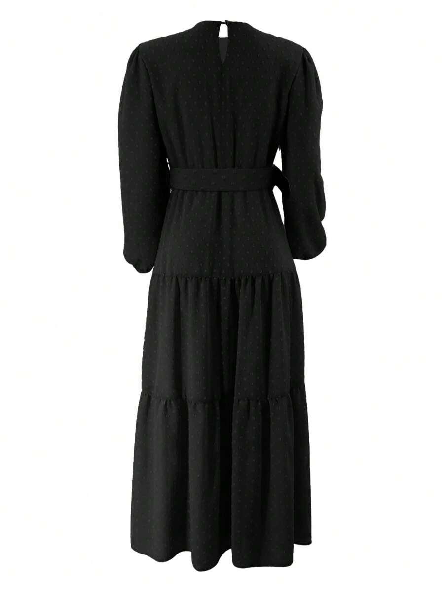 SHEIN CZARNA MAXI SUKIENKA DŁUGI RĘKAW S06__L