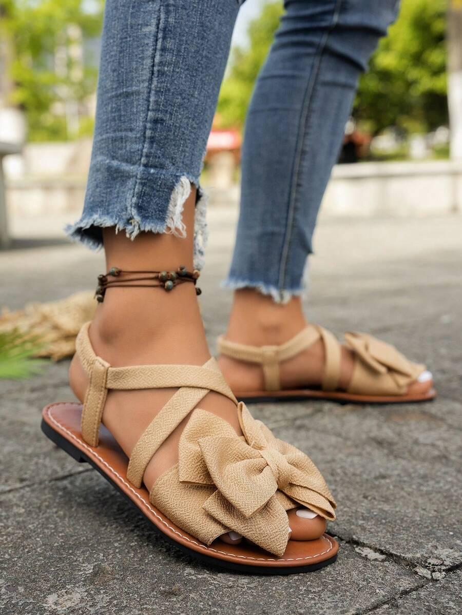 SHEIN BEŻOWE SANDAŁY KOKARDA S06__43