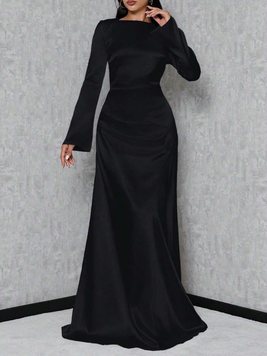 SHEIN CZARNA SATYNOWA MAXI SUKIENKA S06__XL
