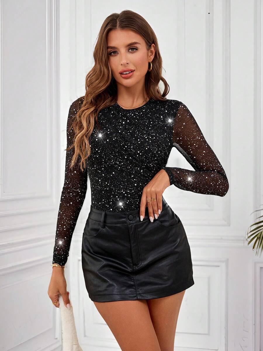 SHEIN CZARNE BODY POŁYSK S06__S
