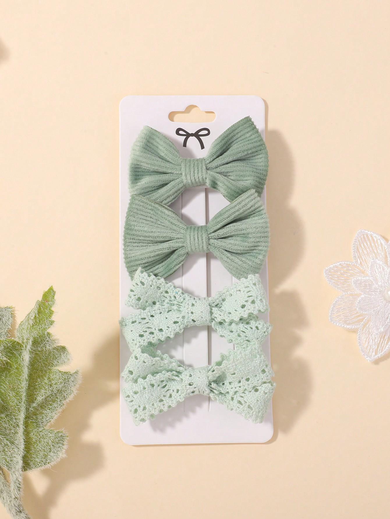 SHEIN ZIELONE SPINKI DO WŁOSÓW KOKARDA 4-PACK S07