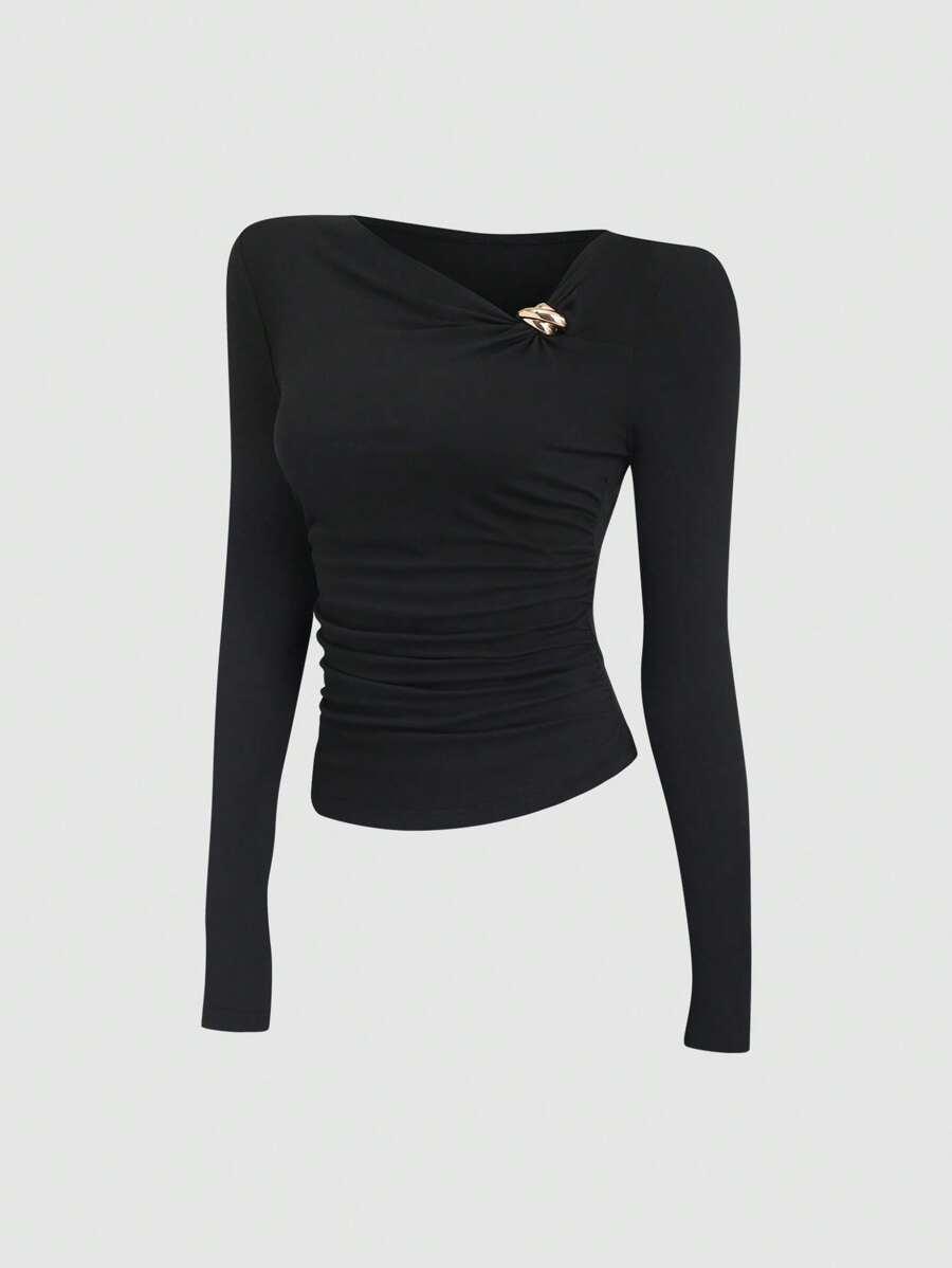 SHEIN CZARNA BLUZKA ZDOBIENIE S06__M