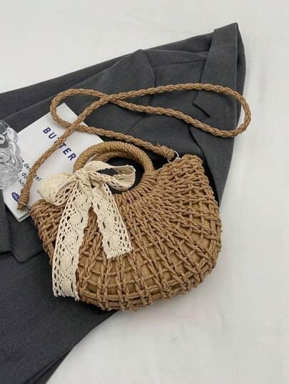 SHEIN BRĄZOWA PLECIONA TOREBKA S07__28X18