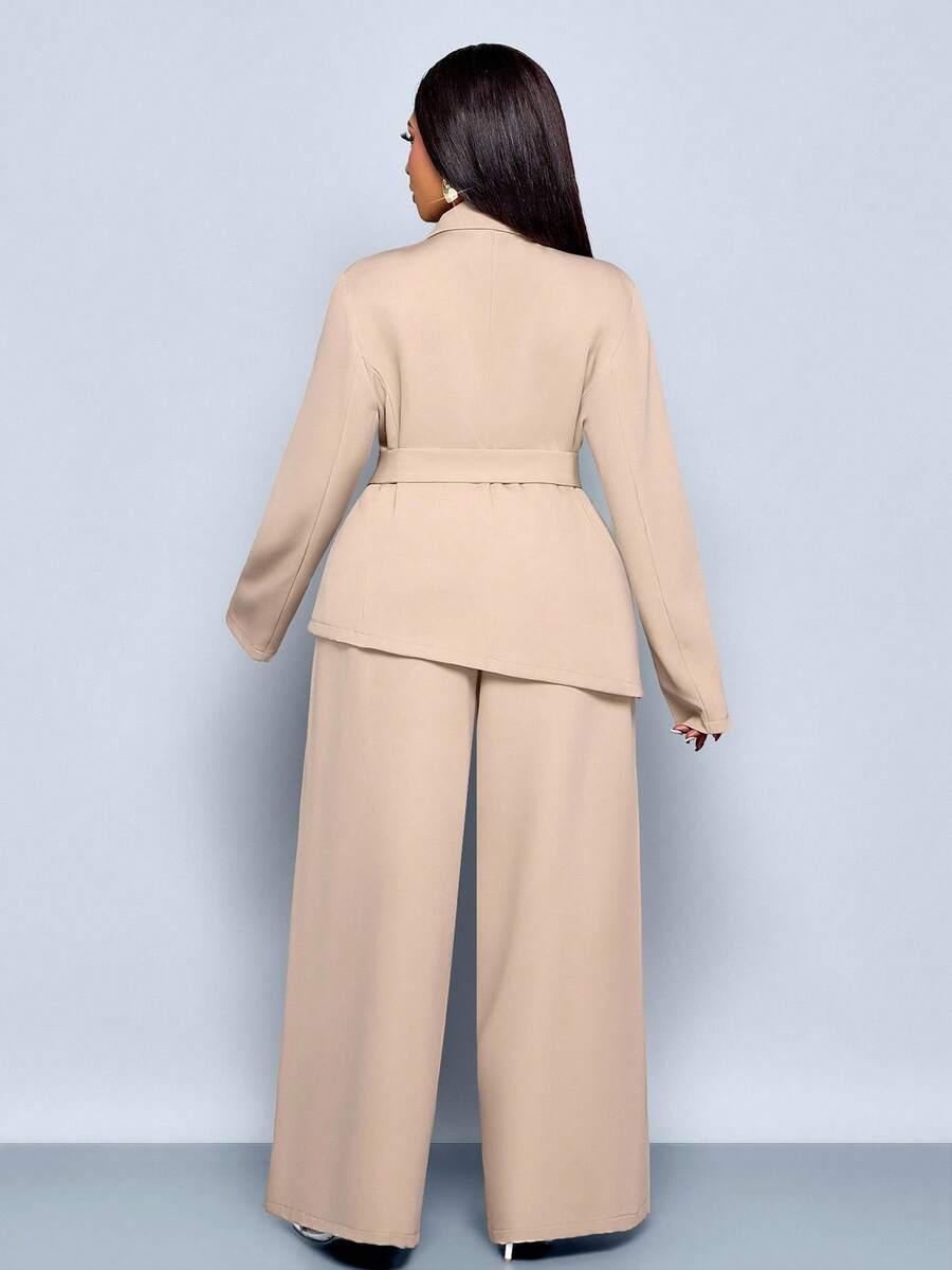 SHEIN BEŻOWY SZEROKIE SPODNIE PK01__L