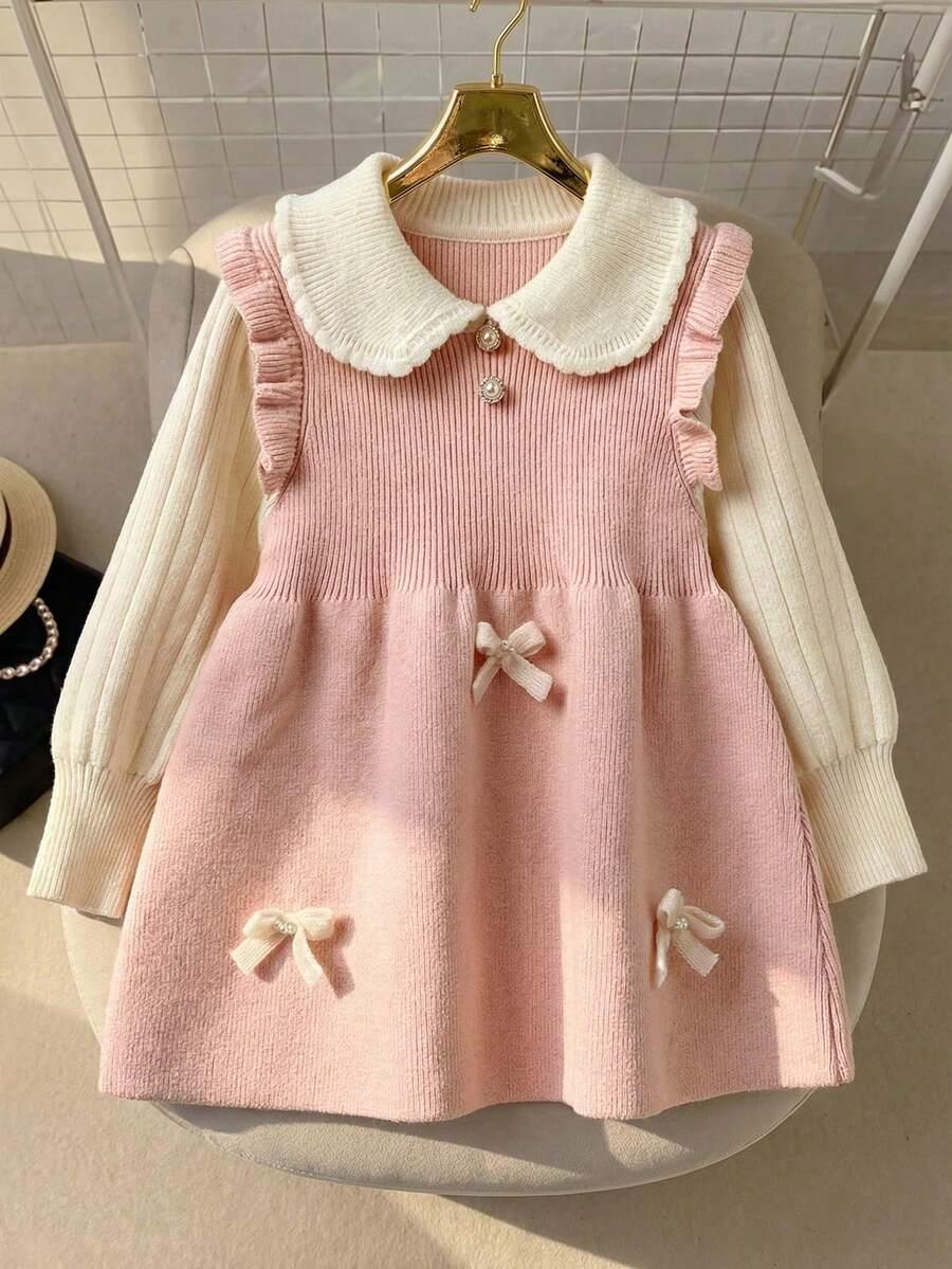 SHEIN RÓŻOWA SUKIENKA DŁUGI RĘKAW S06__116-122