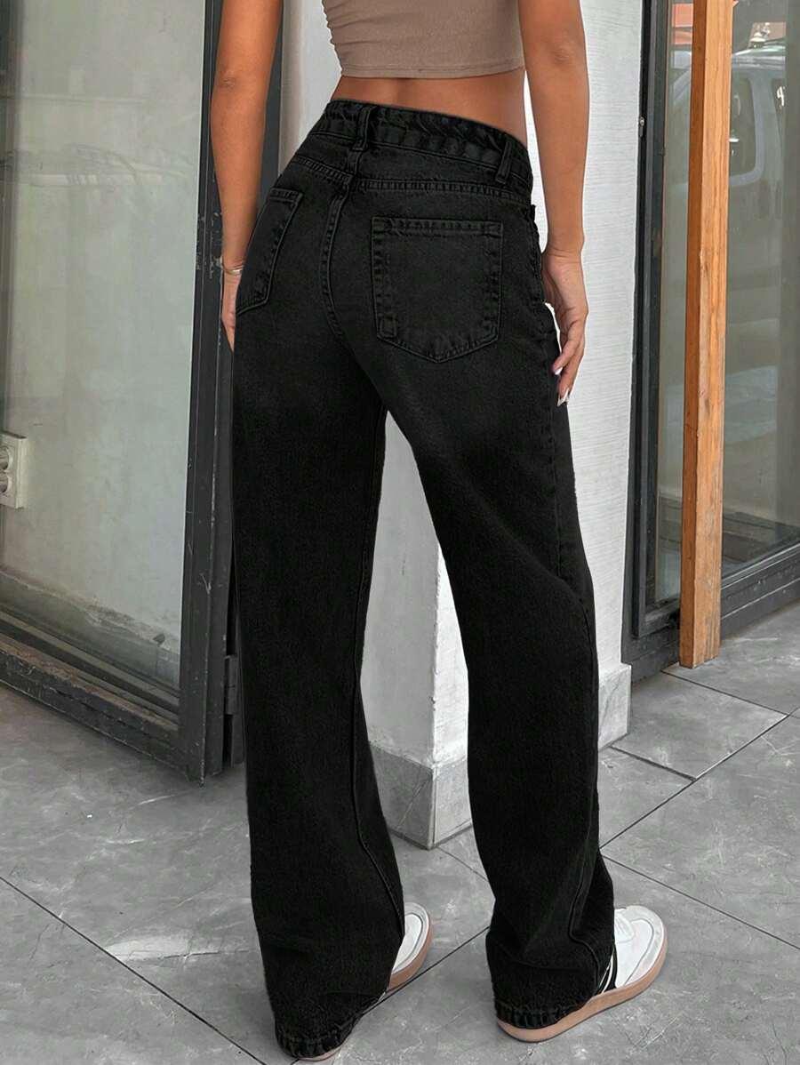 SHEIN PROSTE SPODNIE JEANS WYSOKI STAN S06__L