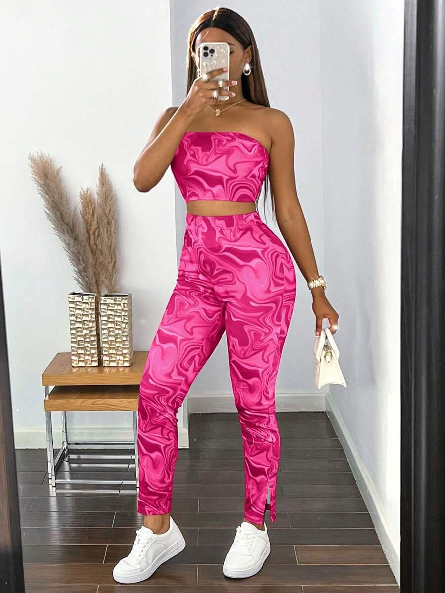 BAMGLEAM RÓŻOWY KOMPLET LEGGINSY TOP S06__XS