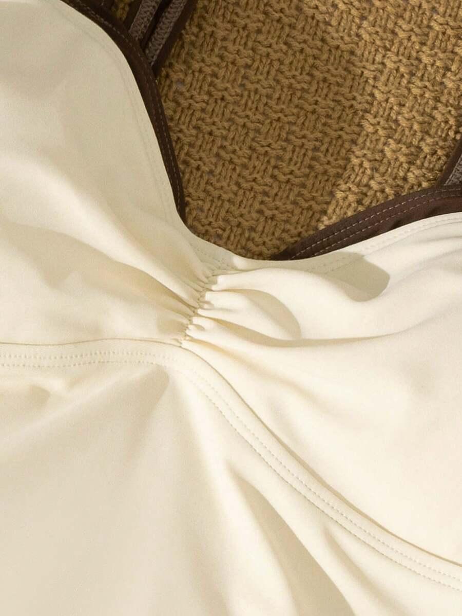 SHEIN BEŻOWY JEDNOCZĘŚCIOWY STRÓJ KĄPIELOWY S09__S