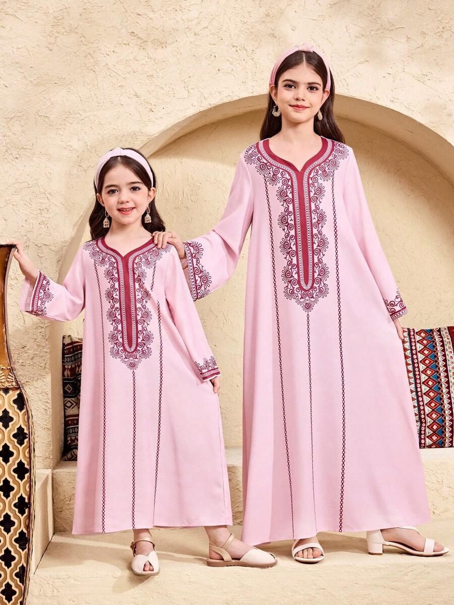 SHEIN RÓŻOWA SUKIENKA Z DŁUGIM RĘKAWEM S06__116-122