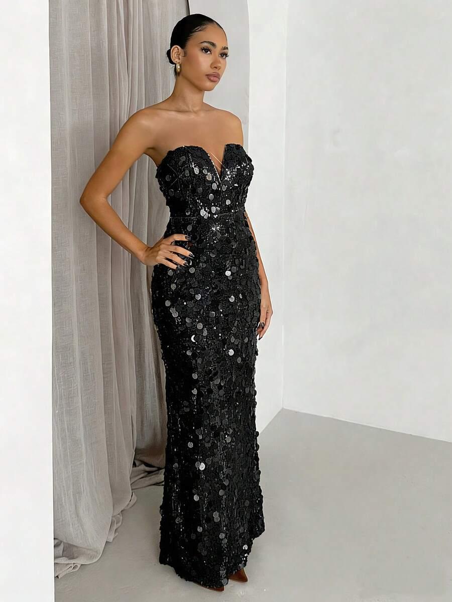SHEIN CZARNA MAXI SUKIENKA S06__L