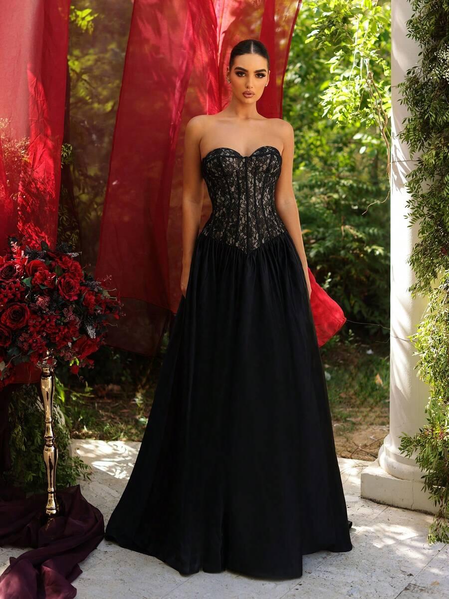 SHEIN CZARNA SUKIENKA KORONKA S06__M