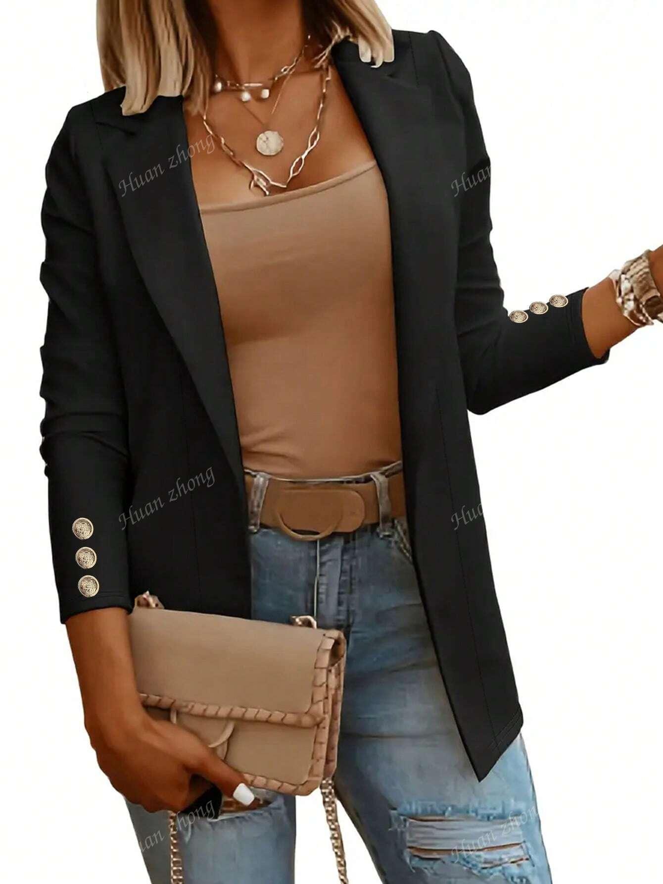 SHEIN CZARNA MARYNARKA GUZIKI S06__M