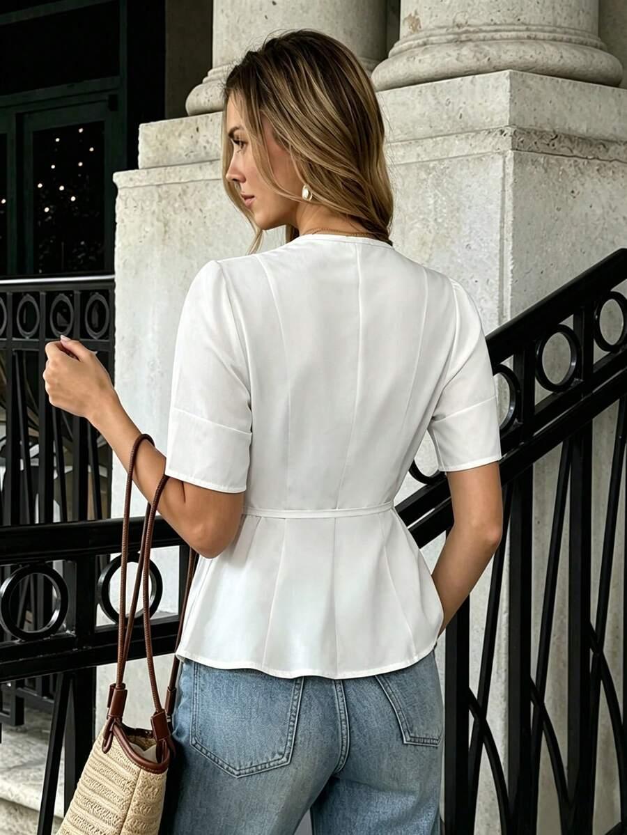 SHEIN BIAŁA BLUZKA V NECK GUZIKI S06__S