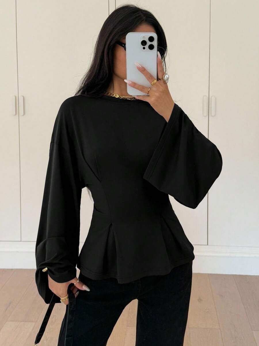 SHEIN CZARNA BLUZKA DŁUGI RĘKAW S06__XS