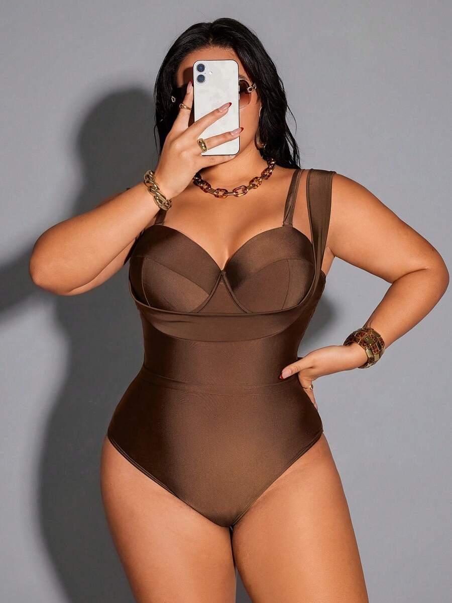SHEIN BRĄZOWY JEDNOCZĘŚCIOWY STRÓJ KĄPIELOWY S09__46