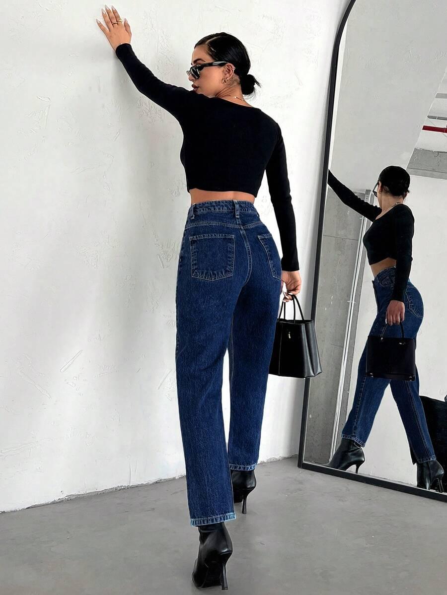 SHEIN SPODNIE JEANS PROSTA NOGAWKA S06__XXS