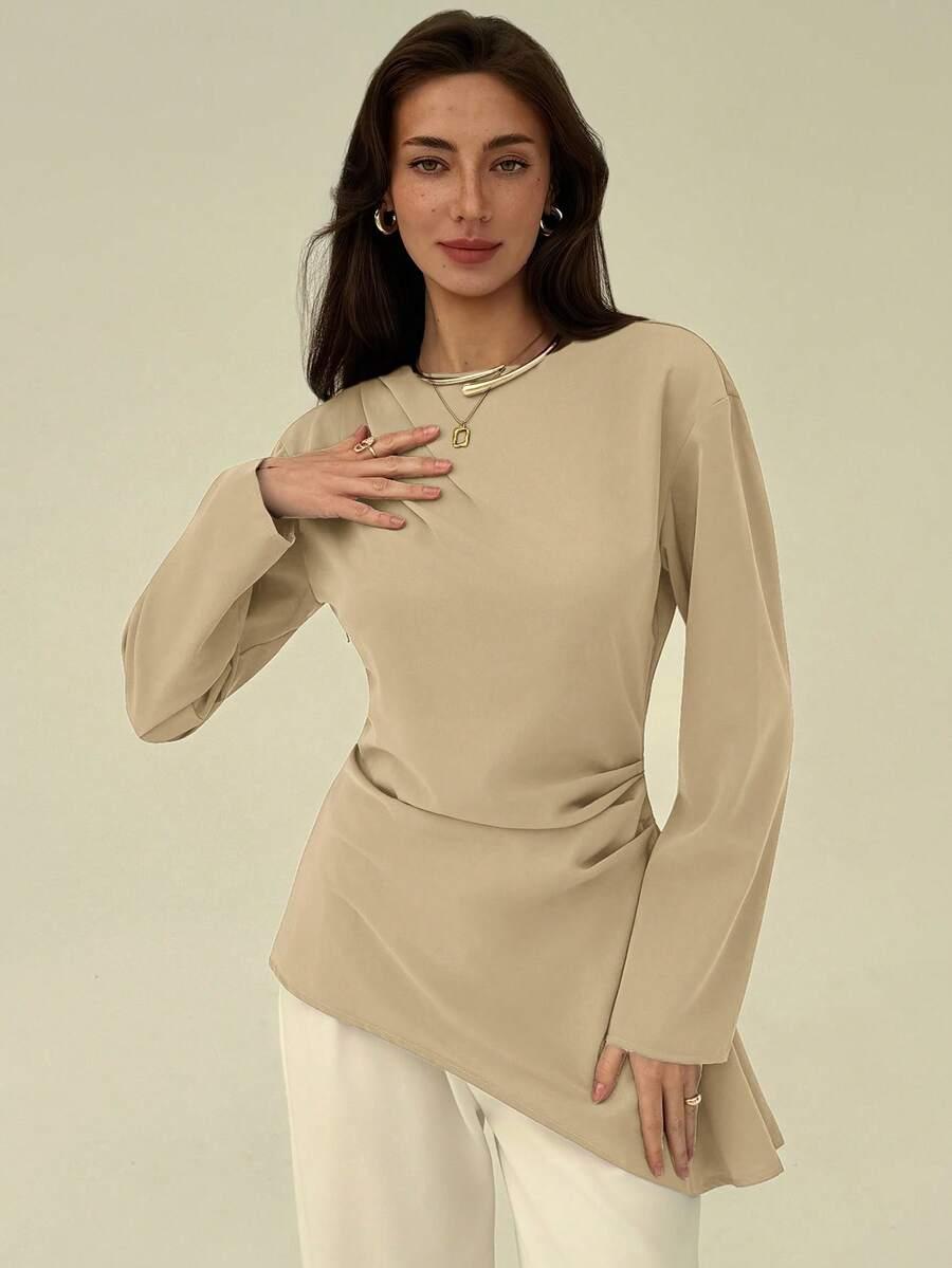 SHEIN BEŻOWA BLUZKA DŁUGI RĘKAW S06__M