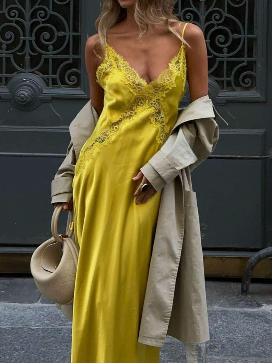 SHEIN SATYNOWA SUKIENKA NA RAMIĄCZKACH KORONKA PK01__XL