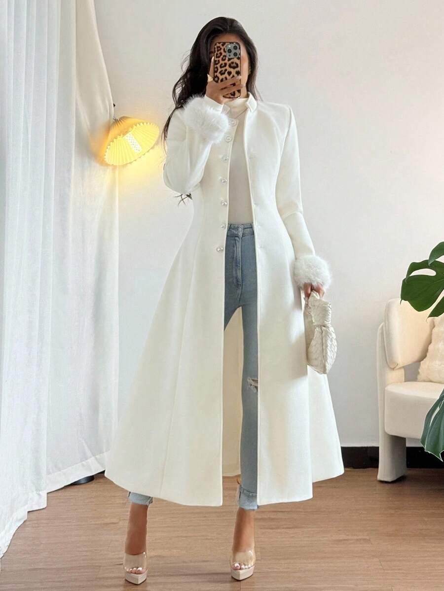 SHEIN KREMOWY PŁASZCZ GUZIKI W01__XXL