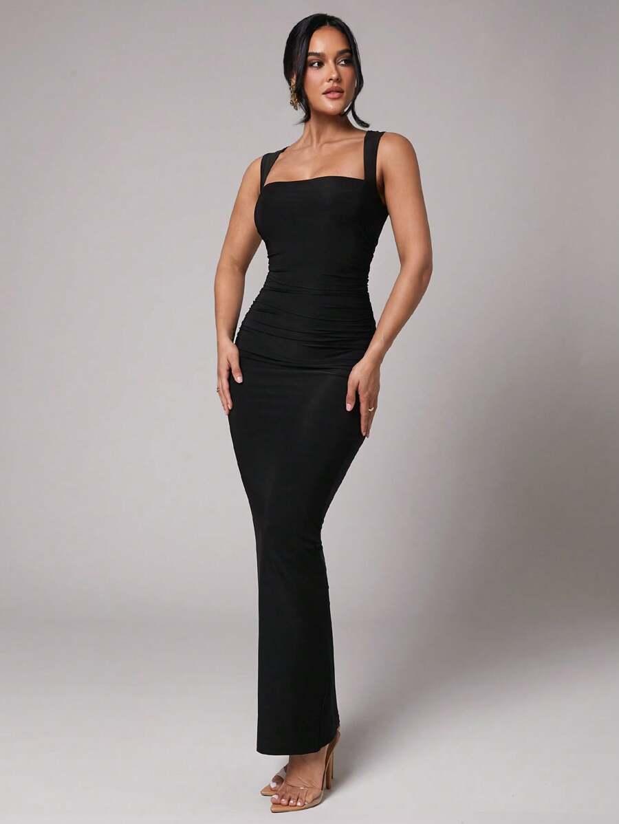 SHEIN CZARNA MAXI SUKIENKA BEZ RĘKAWÓW S06__S