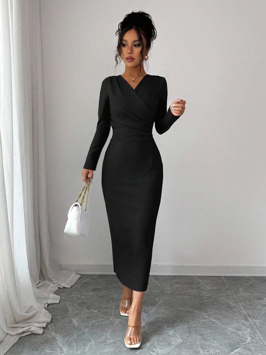 SHEIN CZARNA MIDI SUKIENKA S06__S