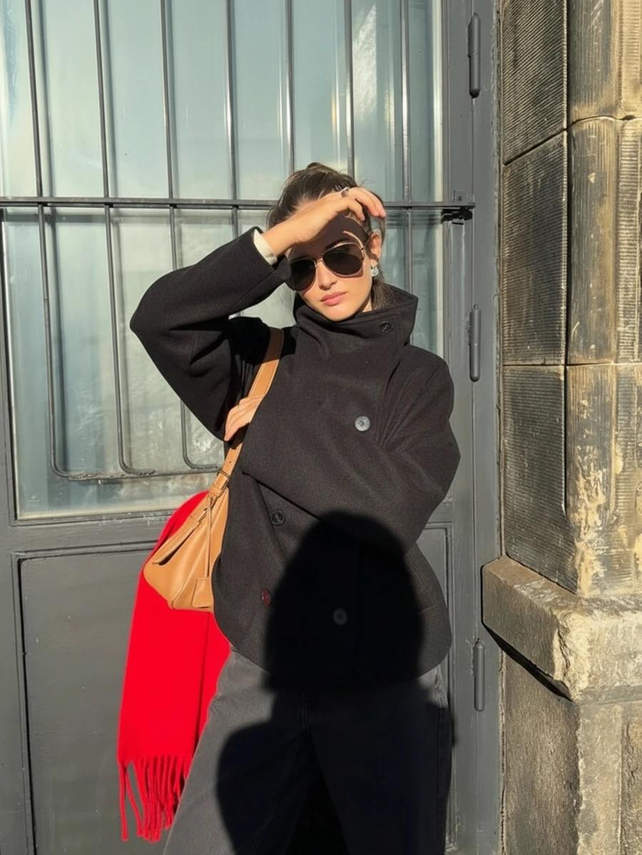 SHEIN CZARNY PŁASZCZ GUZIKI W01__M