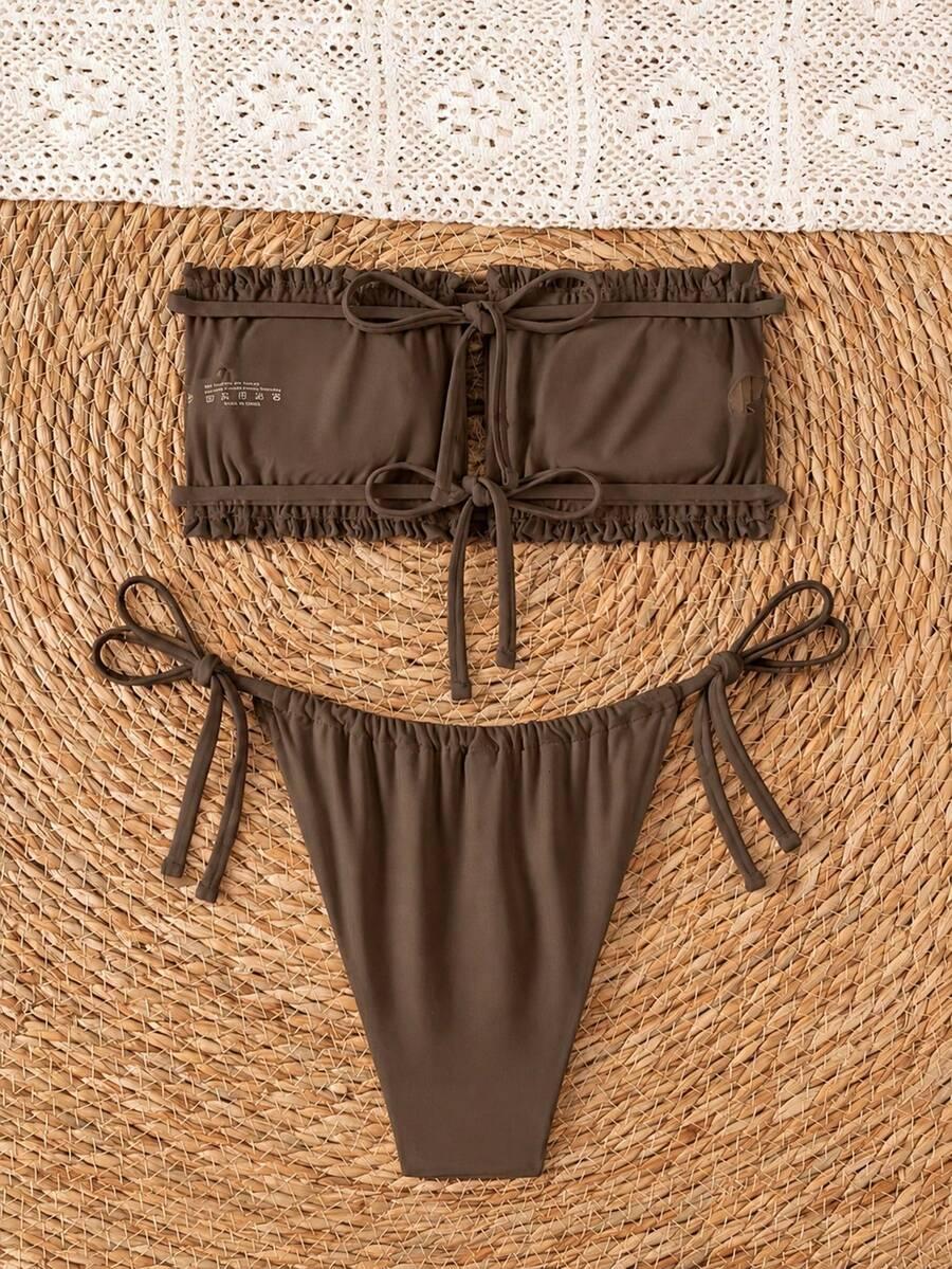 SWIM BASICS BRĄZOWY DWUCZĘŚCIOWY STRÓJ KĄPIELOWY S09__L