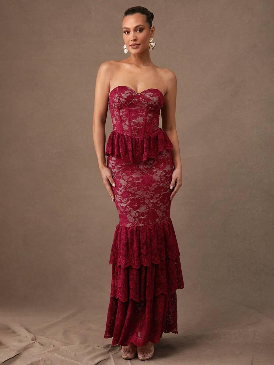 SILQUEE CZERWONA MAXI SUKIENKA S06__L