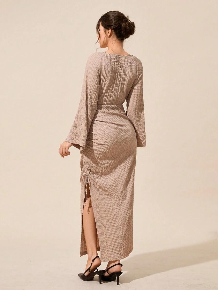 SHEIN BEŻOWA MAXI SUKIENKA S06__L