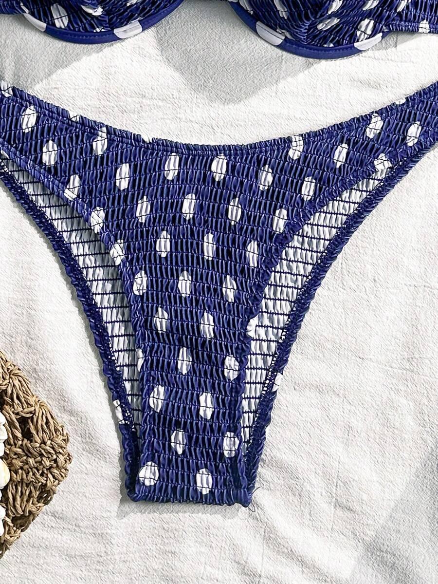 SWIM VCAY GRANATOWY KOMPLET BIKINI WZÓR GROSZKI S09__M