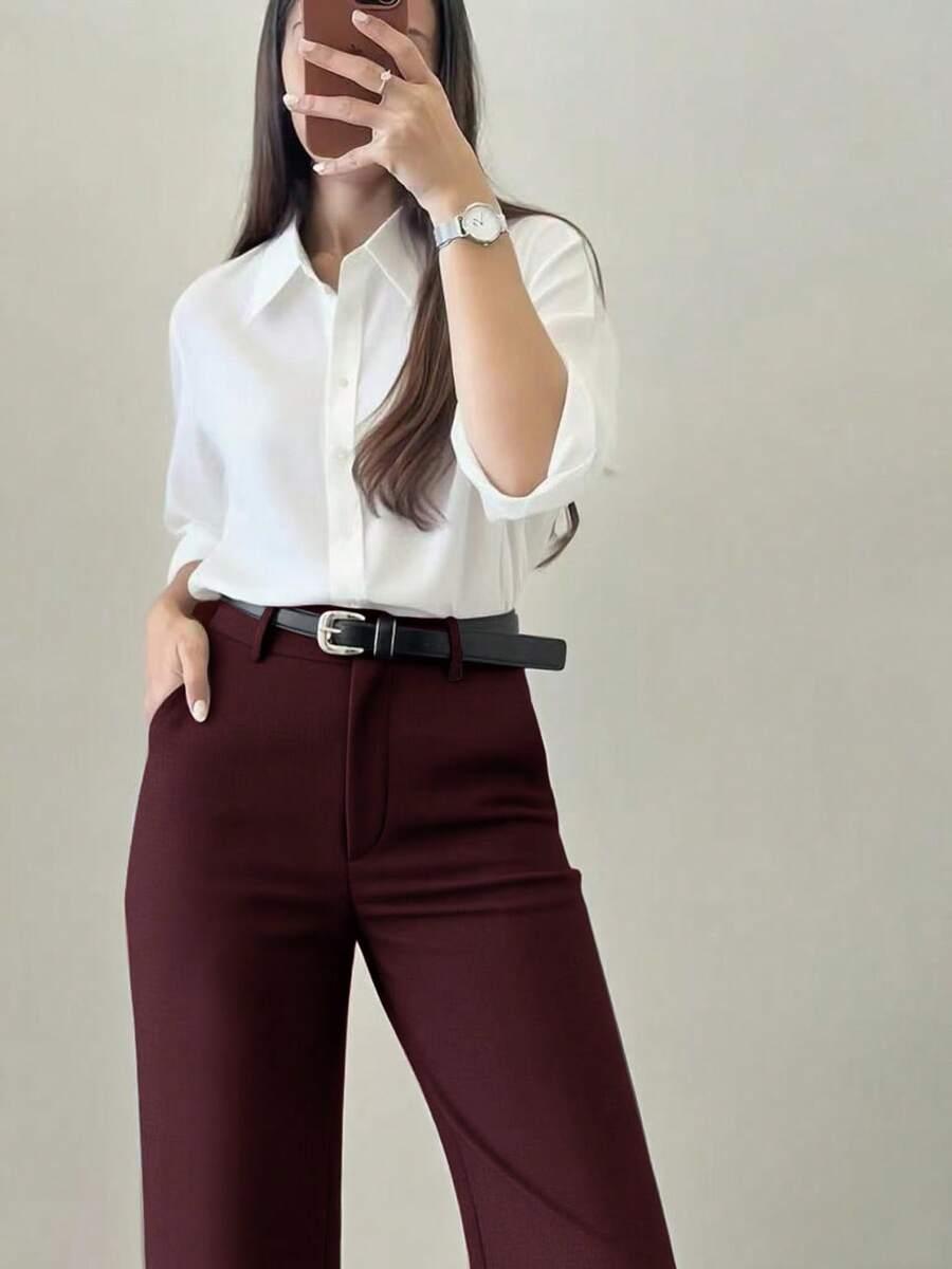 SHEIN BORDOWE SPODNIE ZAMEK S06__M