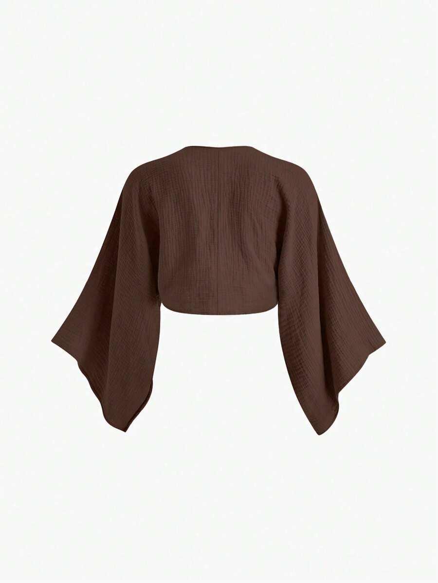 SHEIN BRĄZOWA BLUZKA WIĄZANIE S06__S