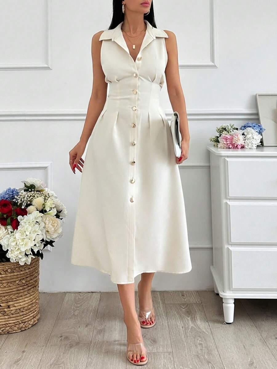 SHEIN KREMOWA MIDI SUKIENKA GUZIKI S06__L