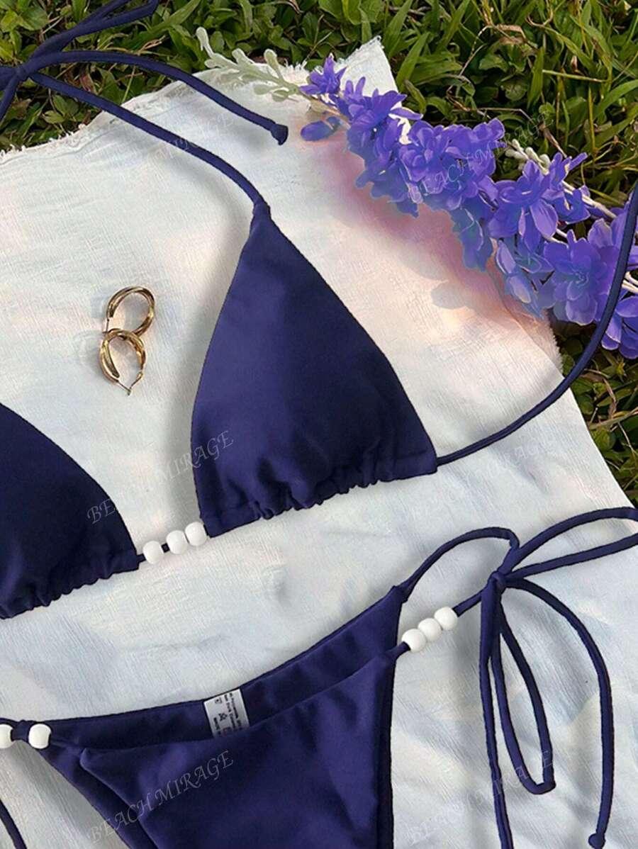 SHEIN GRANATOWY DWUCZĘŚCIOWY STRÓJ KĄPIELOWY S07__M