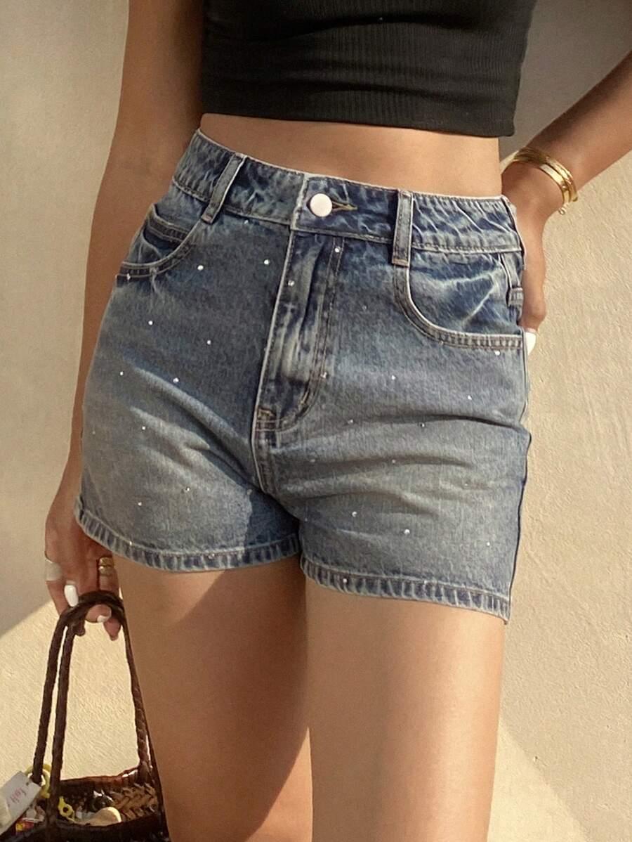 DAZY NIEBIESKIE SPODENKI JEANS ZDOBIENIA