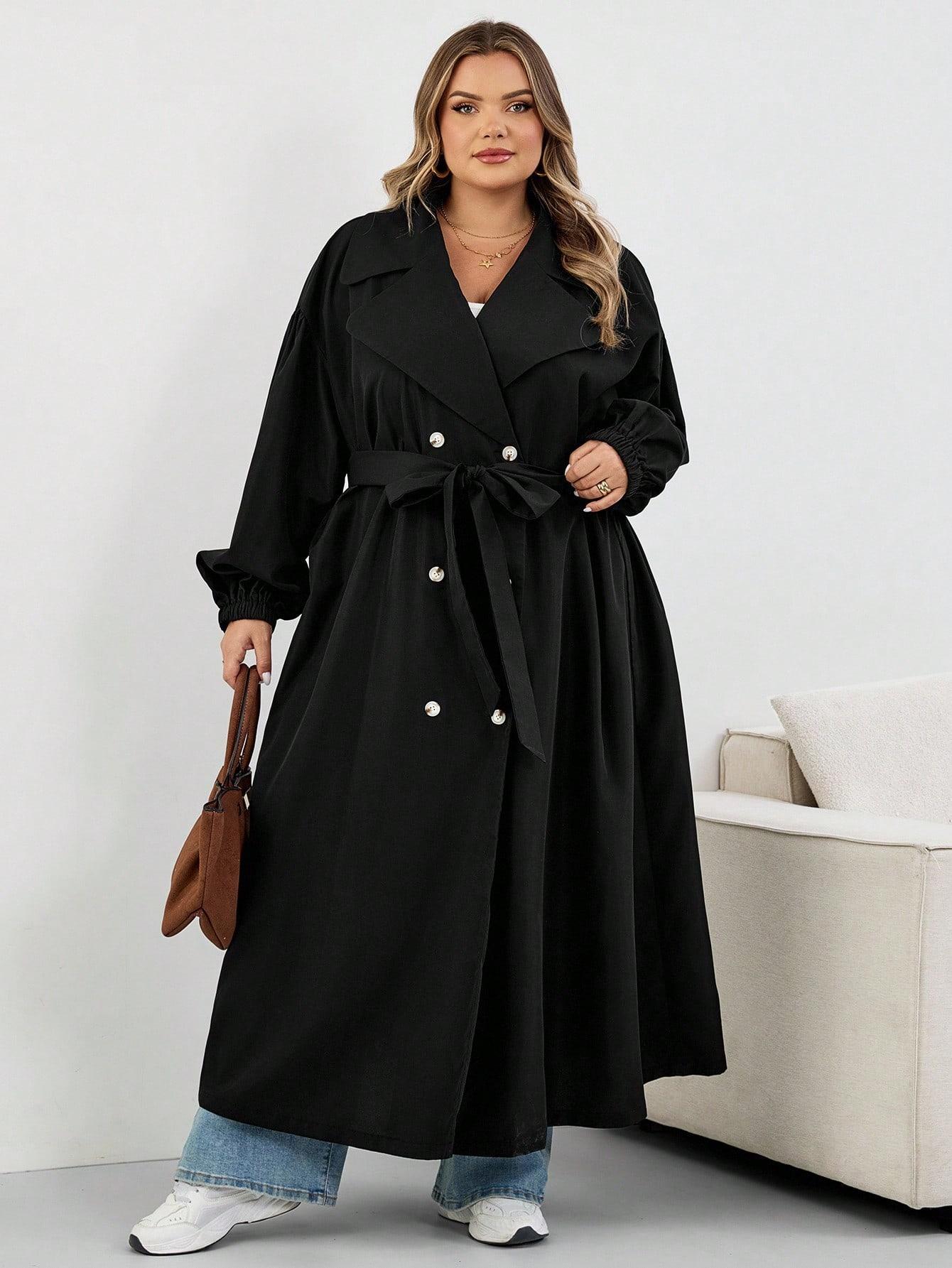 SHEIN CZARNY DŁUGI PŁASZCZ S06__60