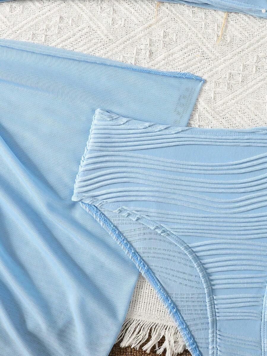 SHEIN NIEBIESKI DWUCZĘŚCIOWY STRÓJ KĄPIELOWY PAREO S09__134-140