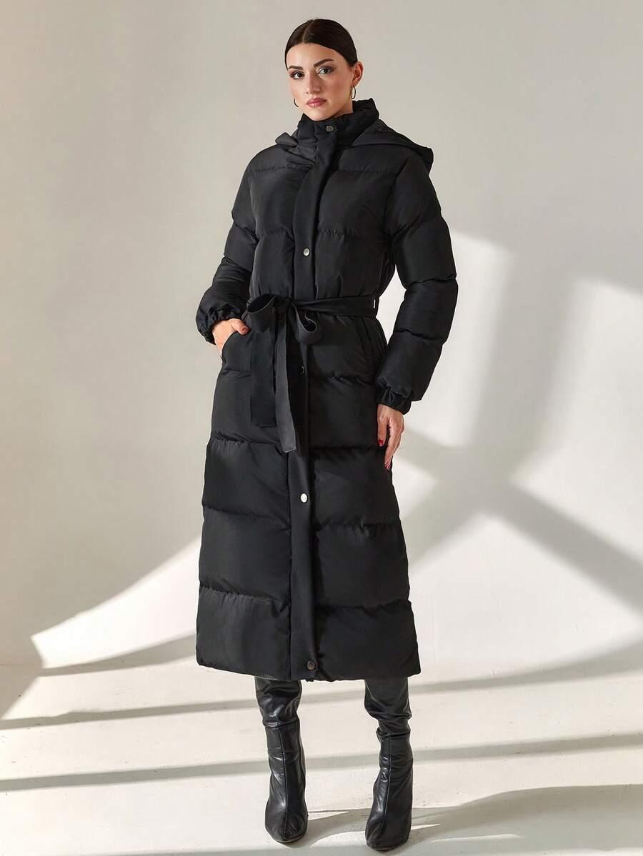 SHEIN CZARNA PIKOWANA KURTKA KAPTUR W01__L