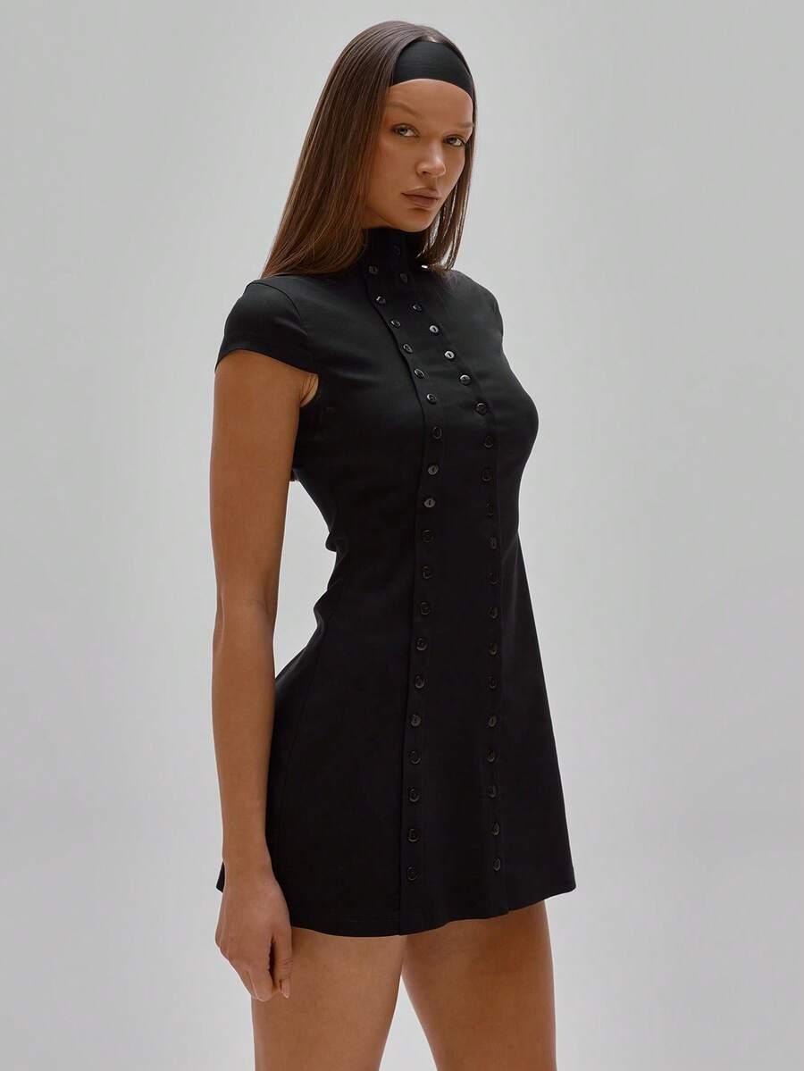 MUSERA CZARNA MINI SUKIENKA GUZIKI S06__M