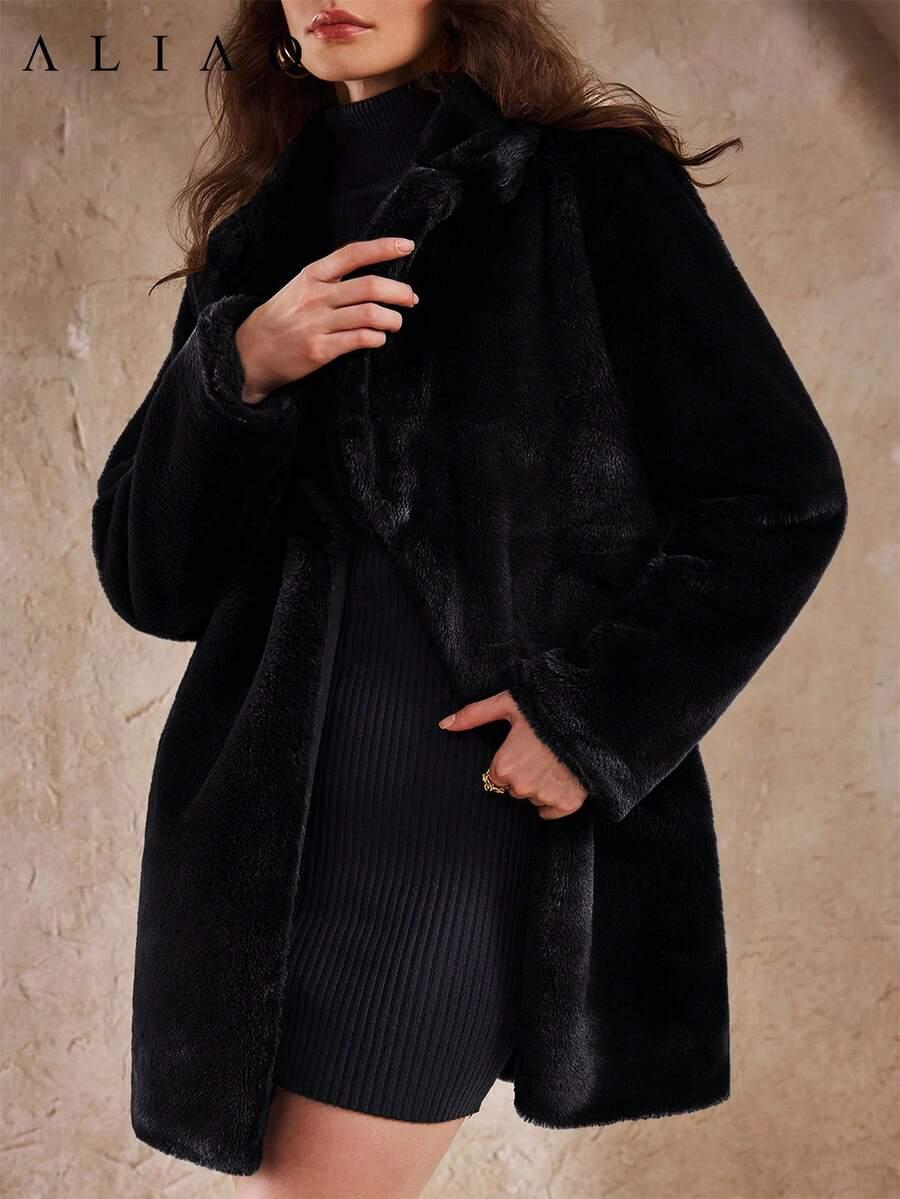 SHEIN CZARNE SZTUCZNE FUTRO W01__L