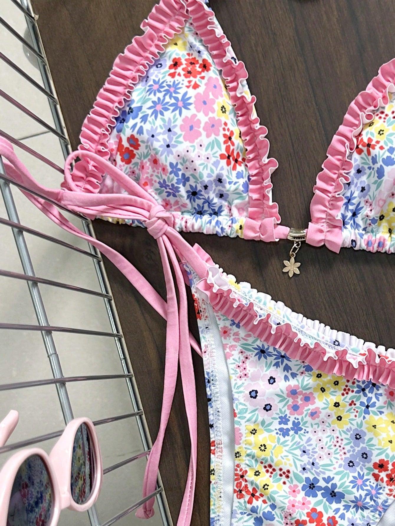 SHEIN DWUCZĘŚCIOWY STRÓJ KĄPIELOWY WZÓR KWIATY S09__XS