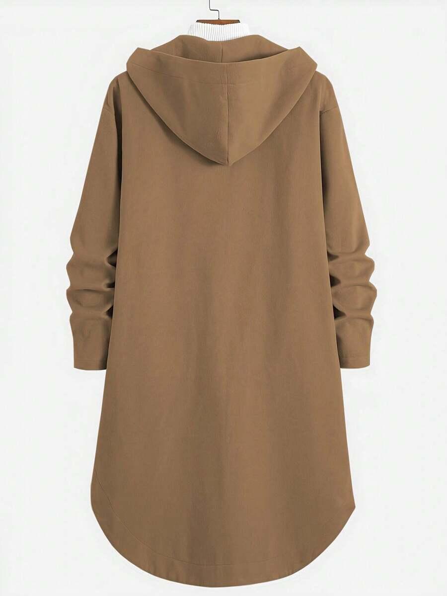 SHEIN BRĄZOWY PŁASZCZ Z KAPTUREM GUZIKI S06__S