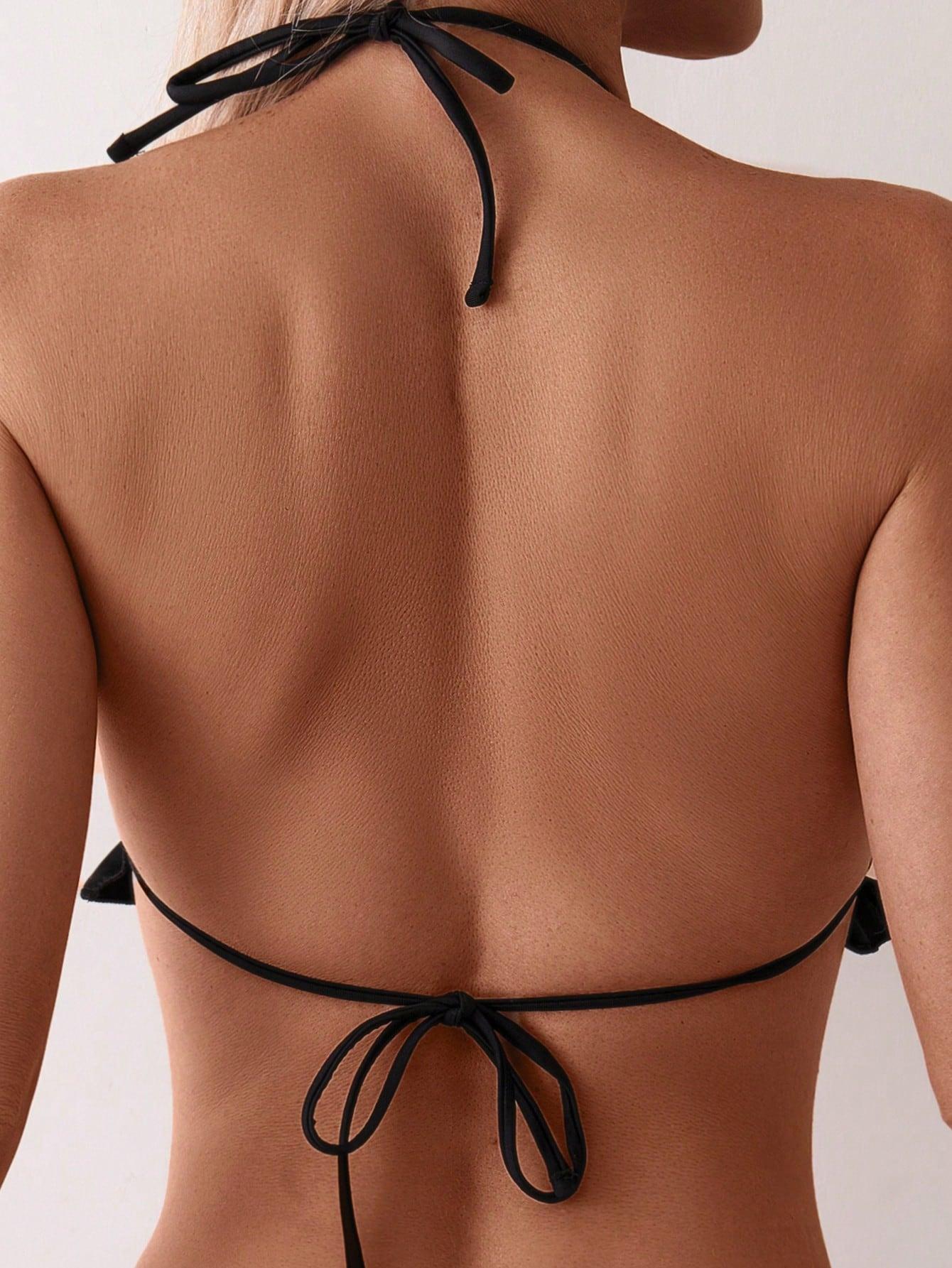 SHEIN CZARNY STRÓJ KĄPIELOWY FALBANKI S09__M