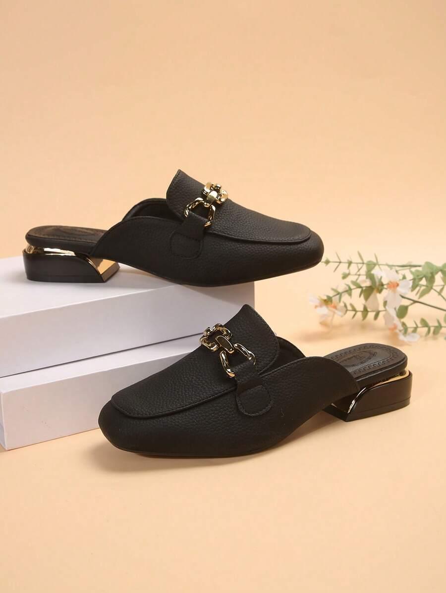 SHEIN CZARNE KLAPKI MULE ZDOBIENIE S06__36
