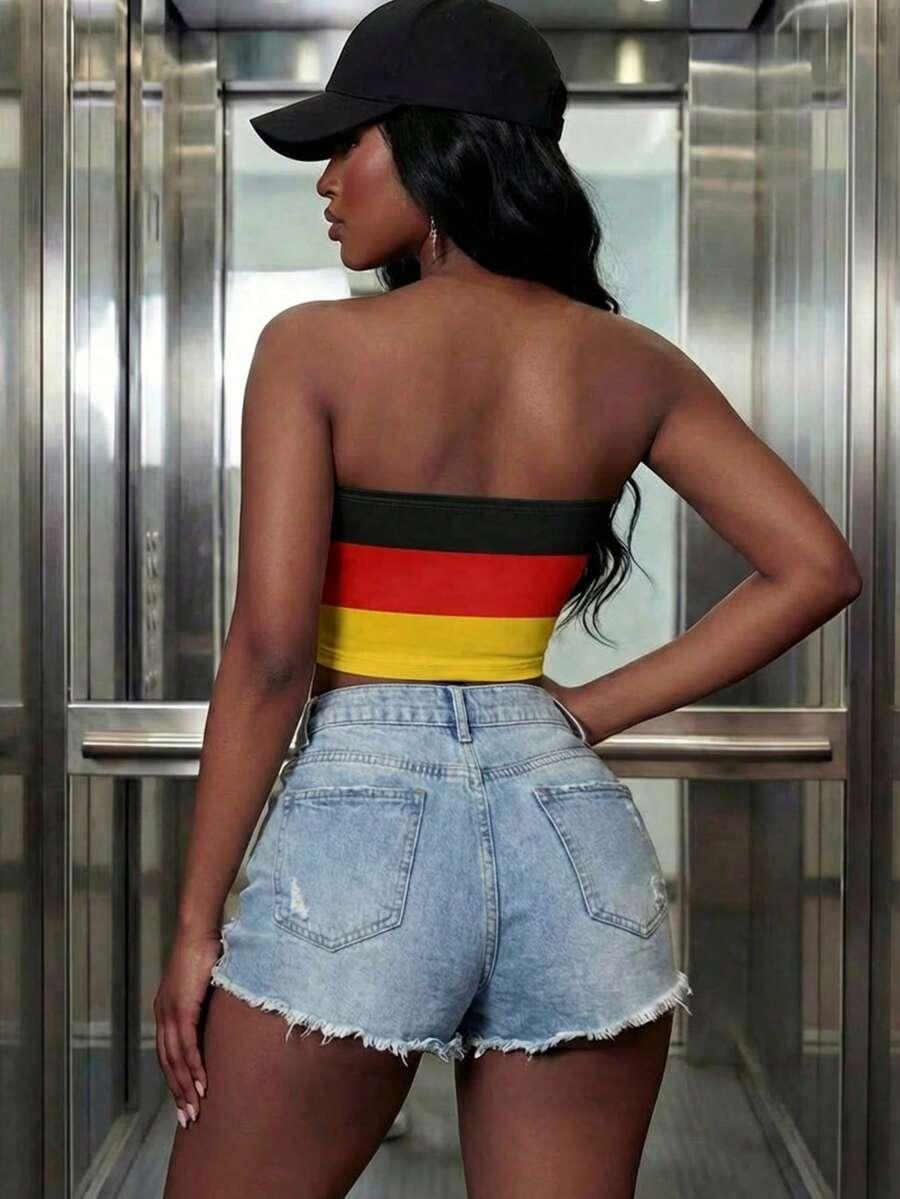 SHEIN CROP TOP BEZ RĘKAWÓW TUBA FLAGA NIEMCY PK01__S