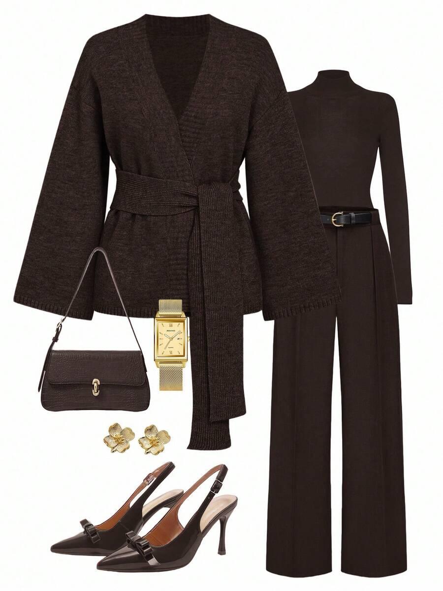 SHEIN BRĄZOWY SWETER WIĄZANIE S06__XL