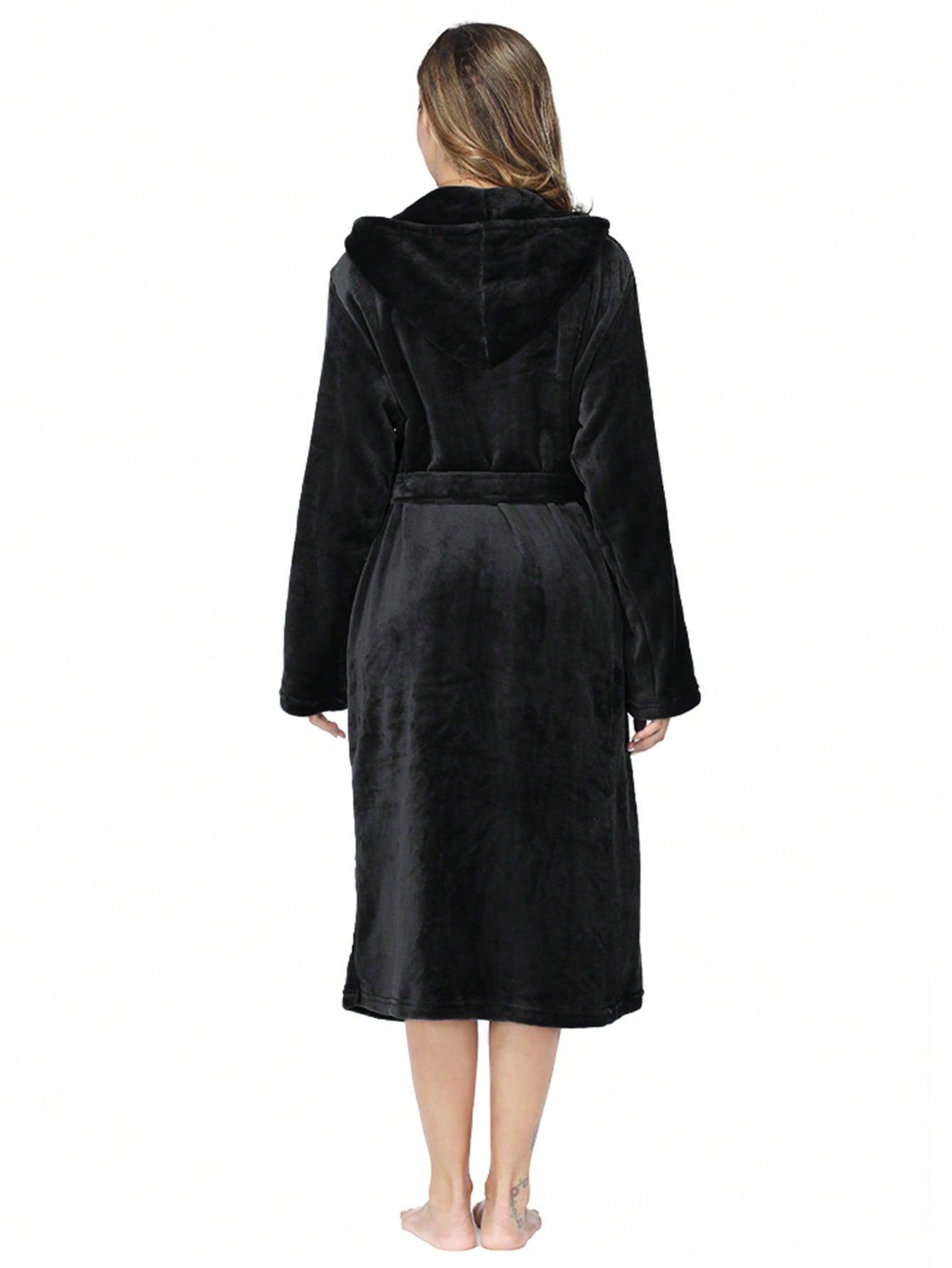 SHEIN CZARNY SZLAFROK KIESZENIE S06__L